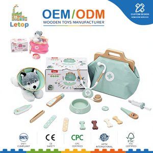 Kit de jeu en <span class=keywords><strong>bois</strong></span> pour vétérinaire, jeu de rô<span class=keywords><strong>le</strong></span> Montessori, docteur, animal, chiot, médical, cognitif, kit d'activités éducatives pour tout-petits - Product Image 1