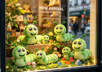 Peluche en tissu doux, adorable figurine de insecte vert souriant, mascotte personnalisée, vente en gros pour cadeau promotionnel, peluche en tissu doux