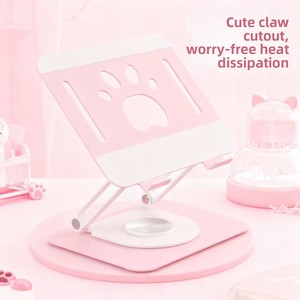 360 °   Support d'ordinateur portable rotatif en forme de patte de chat, support de <span class=keywords><strong>tablette</strong></span> pliable réglable en acier au carbone, rehausseur de bureau réglable en hauteur, rose - Product Image 2