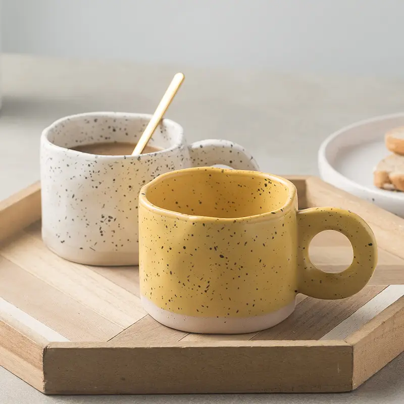 Tazas de café de piedra nórdica hechas a mano, tazas de cerámica de 10 oz con mango para café Latte, capuchino, chocolate caliente, leche