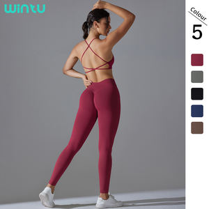 Set da palestra sportivi con scollo a U personalizzato In Nylon traspirante da Yoga set di reggiseno integrato con fodera In Spandex - Product Image 4