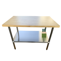 Table de préparation de cuisine commerciale à 2 niveaux OEM ODM Xiangying avec étagère supérieure en bois, cadre en acier inoxydable, table de travail robuste