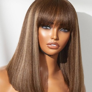 Perruques en <span class=keywords><strong>cheveux</strong></span> humains naturels vietnamiens pour femmes, <span class=keywords><strong>coupe</strong></span> bob droite, <span class=keywords><strong>avec</strong></span> <span class=keywords><strong>frange</strong></span>, couleur HD Highlight, 13*6, en dentelle complète, vente en gros - Product Image 2