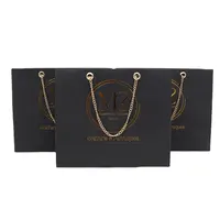 Hohe qualität Luxus Boutique Einkaufstasche Reusable Faltbare Schwarz Gold Kette Papier Geschenk Taschen Für Kleidung