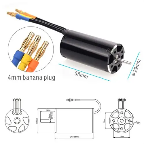 Fusée 2958 4200KV 4 pôles sans balais moteur étanche pour Trax xas souffle Feilun FT011 600-800mm RC bateau voiture