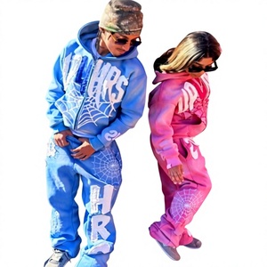 Custom Unisex Blue <b>Pink</b> <b>Tracksuit</b> Set Graphic Hoodie Jogger Pants Matching Two Piece Streetwear Sportswear Casual Wholesale - Product Image 1
