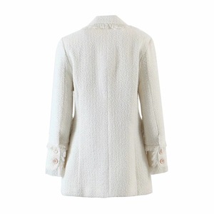 Medium and Long <strong>White</strong> Cotton Medium and Long Fringed Suit Women's Fashion Double-breasted <strong>Tweed</strong> <strong>Jacket</strong> - Product Image 2