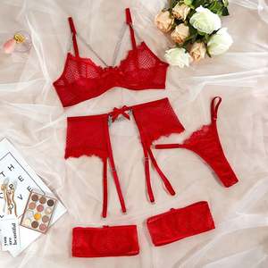 I-0133 Sexy <b>Glitter</b> Lingerie 3-Pieces Luxury Underwear Transparent <b>Bra</b> and Thongs Garter Belt Women's Sexy Underwear - Product Image 6