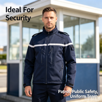 Veste Softshell Tactique de Sécurité Coupe-Vent avec Bandes Réfléchissantes Haute Visibilité et Épaulettes pour Uniforme de Patrouille et de Sécurité Publique