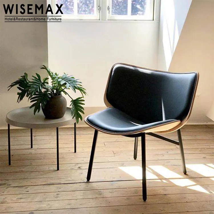 WISEMAX FURNITURE modern single seat chairs wooden frame leather chair with metal legs designer home leisure lounge chair