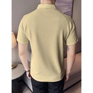Camiseta ajustada con cuello de polo liso para hombre, camiseta de ajuste cómodo regular de media manga mezclada para hombre - Product Image 2