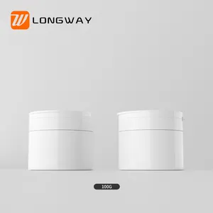 Factory Made Round Empty Cosmetic Container Refillable 100g Cream Jar With Spoon Plastic Jars With Lids Longway White Color