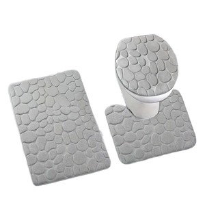 Ensemble de tapis de salle de bain Cangming en polaire corail gaufré, épais et absorbant, avec housse de siège de toilette et tapis de sol, design moderne et simple - Product Image 5