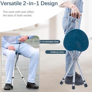 Bastón para caminar con asiento, taburete de bastón portátil con asiento, bastón plegable para caminar, <span class=keywords><strong>silla</strong></span> de bastón ajustable para personas mayores - Product Image 3