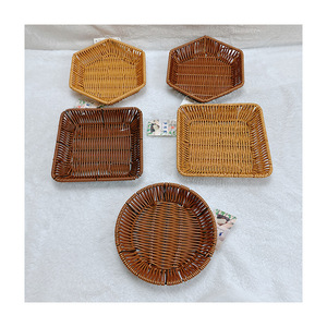 Woven Rattan Fruit <b>Basket</b> Rectangle Reusable Storage Tray For Kitchen Snack Display - Product Image 4