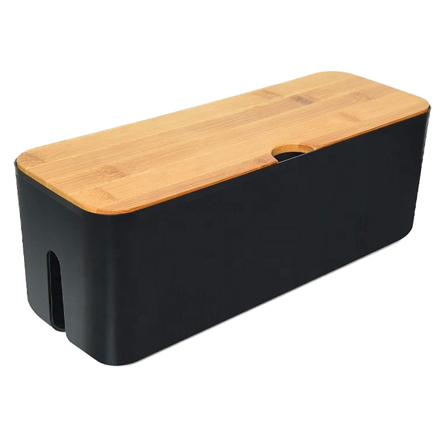 Modern Design Office Organizer Wood Lid Cable Management Box Large Rectangle Wooden Cord Organizer for TV USB Hub System Desk