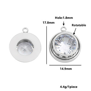 Pendentif rond en acier inoxydable avec cristal bleu, accessoire de fabrication de bijoux, plaqué or et argent, composant DIY pour bracelet, collier, boucles d'oreilles - Product Image 3