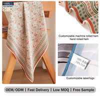 Écharpe 100% Soie de Mûrier Premium à Motifs Floraux Pastoraux Vintage, Faible MOQ, OEM ODM, Échantillon en 7 jours, Teinte Orange, Ourlet Personnalisé, Châle pour Femme