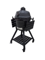 Barbecue Kamado en céramique autoportant moderne de 16 pouces, modèle MK16Pro, avec fonction fumoir sur chariot, grand format en forme d'œuf, gris foncé brillant