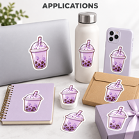 Autocollants en PVC personnalisés pour papeterie, impression couleur, découpe à la forme, autocollants brillants découpés à la forme pour Bubble Tea