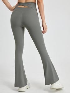 Wholesale Cross Cutout Waist Flared Yoga <b>Leggings</b> Women High Rise <b>Butt</b> <b>Lift</b> Soft Fabric Daily Fitness Running Athletic Pants - Product Image 4