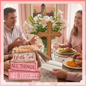 Set di 4 Insegne Decorative in Legno Stile Rustico con Perline e Livelli, Regalo Decorativo - Product Image 6