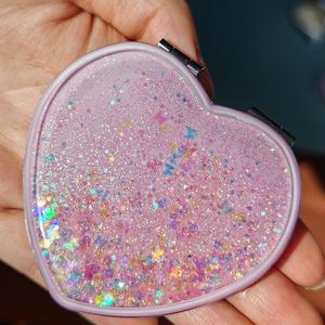 Luxury Heart Shape Pocket <b>Compact</b> <b>Makeup</b> Mirror Small Double Sided Silver Mirror Shiny Glitter Spark Cute Mirrors - Product Image 3