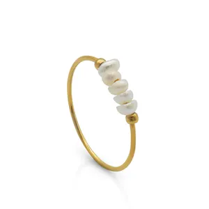 Chris April Boho delicado hipoalergénico PVD chapado en oro 316L acero inoxidable a prueba de agua mujeres joyería anillos de perlas de agua dulce