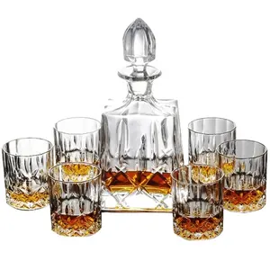 Hot saletransparent Whisky thủy tinh thiết lập chai Whisky rượu vang Decanter tùy chỉnh màu sắc biểu tượng tùy chỉnh
