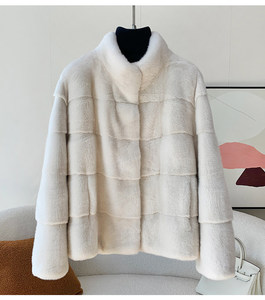 Abrigo de Piel de Visón Natural de Alta Calidad, Abrigo de Invierno para <span class=keywords><strong>Mujer</strong></span> con Cuello Alto - Product Image 5