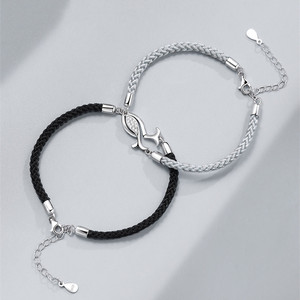 Fish Life With You <b>Couple</b> <b>Bracelet</b> Silver Plated Unisex Style Niche Jewelry Gift - Product Image 1