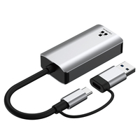 Adaptor USB 3.0/USB-C ke Ethernet Berkualitas Tinggi, Plug & Play, Hub Gigabit LAN 2.5G/2500Mbps dari Paduan Aluminium untuk PC/Mac/laptop