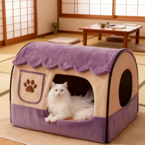 Luxuriöses Dreieckiges Donut-Hundebett Gemütliche Höhle Haustierhaus Weicher Kissenrand zur Angstlinderung Rutschfest für Wintergebrauch für Katzen und Kleine Hunde - Product Image 5