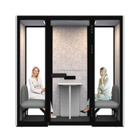 Cabine de bureau moderne Comine pour deux personnes, insonorisée, acoustique, avec cadre en alliage d'aluminium, éclairage LED, verre trempé de 6 mm, hôtel