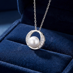 Collar con Colgante Circular de Perla de Agua Dulce y Plata S925, con Circonita Cúbica, Joyería Elegante para Mujer, Regalo - Product Image 2
