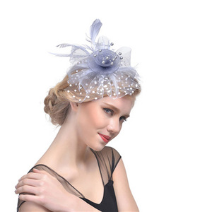 Accessori per capelli da <span class=keywords><strong>sposa</strong></span> per Tea Party <span class=keywords><strong>piume</strong></span> rete velo maglia Fascinator cappelli da donna fasce per capelli - Product Image 6
