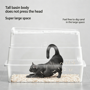 Bac à litière rectangulaire pour chat d'intérieur, en acier inoxydable, anti-éclaboussures, durable, facile à nettoyer, avec couvercle et poignée de transport - Product Image 5