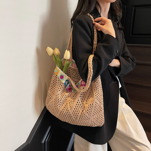 Bolso de hombro de punto calado con patchwork y cierre abierto para mujer, talla grande, nueva colección primavera/verano, estilo playero, Tanjing - Product Image 3