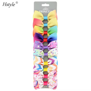 Hstyle Mix 10 nœuds pour cheveux pour filles, pinces crocodiles, nœuds en ruban gros-grain licorne arc-en-ciel, pinces pour fête - Product Image 2