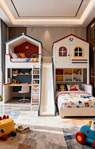<span class=keywords><strong>Lit</strong></span> superposé pour enfants <span class=keywords><strong>avec</strong></span> maisonnette dans les arbres, rose <span class=keywords><strong>et</strong></span> bleu contrastés, <span class=keywords><strong>avec</strong></span> <span class=keywords><strong>bureau</strong></span> en dessous <span class=keywords><strong>et</strong></span> <span class=keywords><strong>toboggan</strong></span> pour plusieurs enfants - Product Image 5