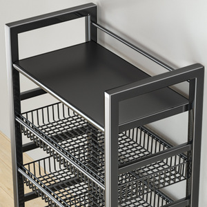 Multi Tier Floor Standing <b>Kitchen</b> <b>Storage</b> Rack Stainless Steel Movable Vegetable Fruit Organizer Rectangle Multipurpose - Product Image 2