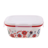Ensemble de petits bols en céramique de style classique moderne avec couvercle en plastique motif végétal rond sous technique émaillée Assiette durable