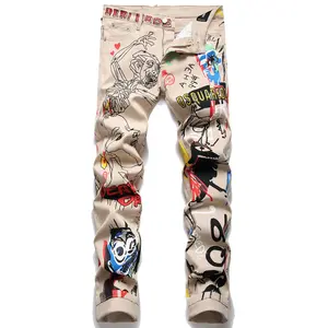 Halloween Graffiti New Khaki Printed Designer Jeans Skinny Beggar Pants