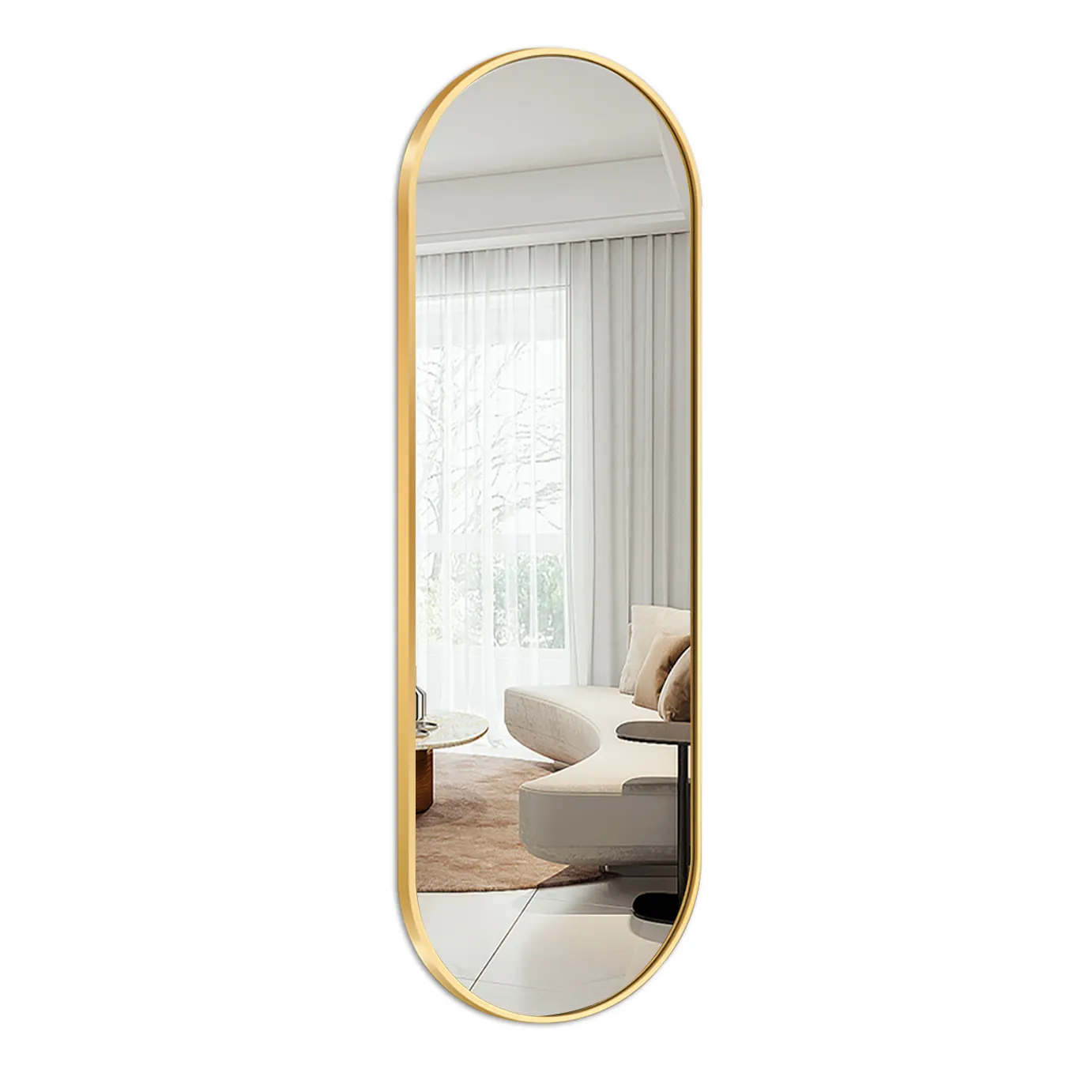 楕円形のバスルームミラー壁掛けブラッシュドメタルフレームは、リビングルームに垂直かつ水平に完璧なモダンな装飾を掛けます