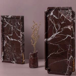 Stonekocc 100% púrpura rojo rosa mármol bandeja almacenamiento aromaterapia vela soporte pequeño hogar Decoración candelabro titular otros - Product Image 3