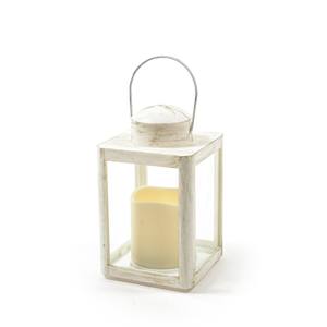 Farol de Plástico Blanco con Vela LED 10x10 H.17cm - Product Image 1