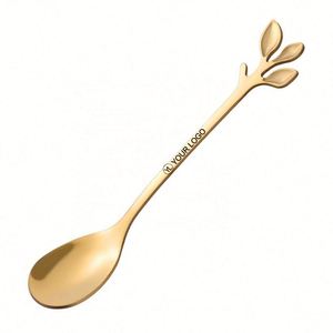 Cucharas Mini de Acero Inoxidable con Logotipo Personalizado, Acabado Espejo, Chapado en Oro, para Café, Postres y Té, con Mango en Forma de Hoja, 10 ml, para Fiestas - Product Image 1
