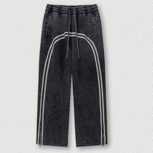 Fabricant d'équipement d'origine Fabrication de logo personnalisé Lavage à l'acide Streetwear Hip-Hop Rayé Fermeture éclair Design <span class=keywords><strong>Pantalon</strong></span> de <span class=keywords><strong>jogging</strong></span> pour hommes <span class=keywords><strong>Pantalon</strong></span> de survêtement rétro vintage - Product Image 2