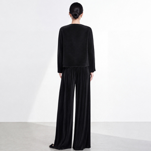 Ensemble deux pièces plissé Miyake de haute qualité pour femme, uni, décontracté, avec appliques, coupe ample, en polyester respirant, tendance - Product Image 5