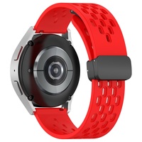 20mm 22mm pour Samsung Galaxy Watch6/5/4 Noir Métal Magnétique Boucle Pliante Couleur Unie Respirant Trou Bracelet de Montre en Silicone